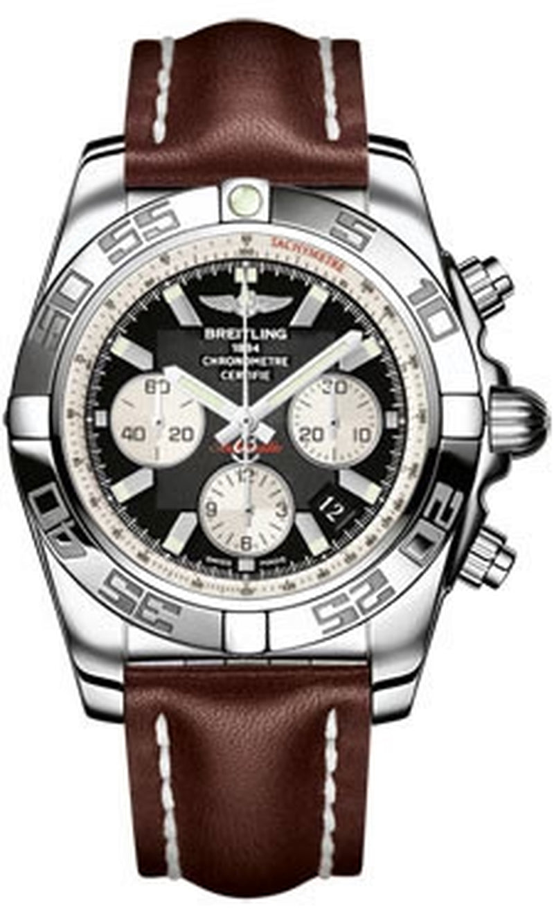 '- Chronomat 44 Steel Polished Bezel - Leather Strap