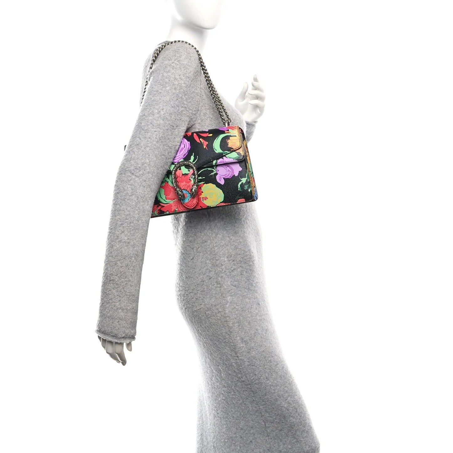 X KEN SCOTT New Shangai Calfskin Jenny Floral Print Small Dionysus Shoulder Bag Black Pink