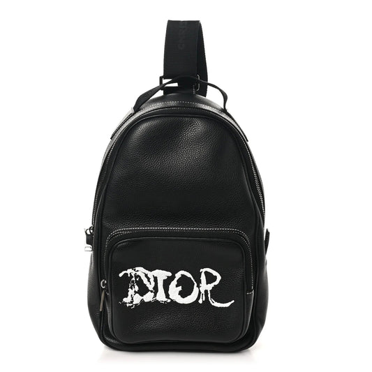 X PETER DOIG Grained Calfskin Slingbag Backpack Black