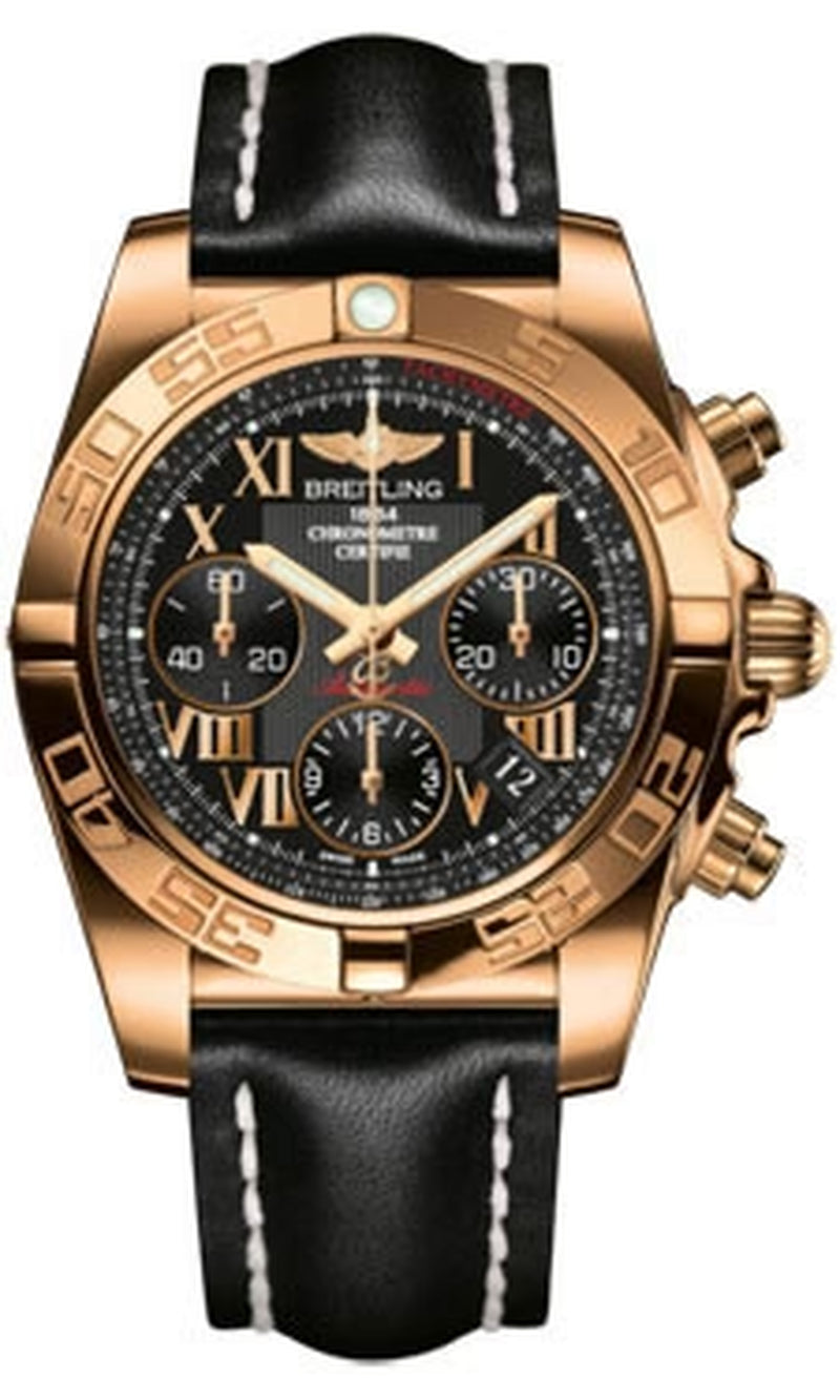 '- Chronomat 41 Rose Gold Polished Bezel - Leather Strap