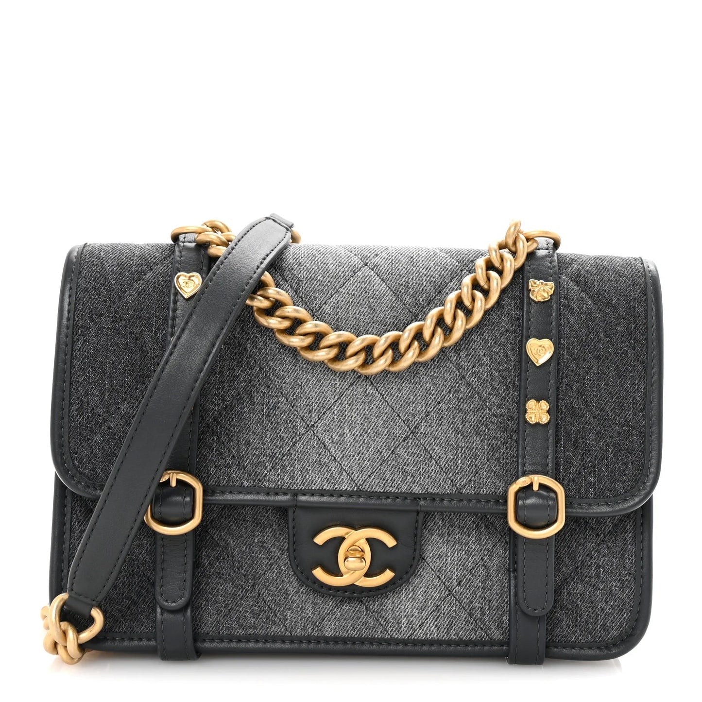 Washed Denim Quilted Messenger Flap Black
