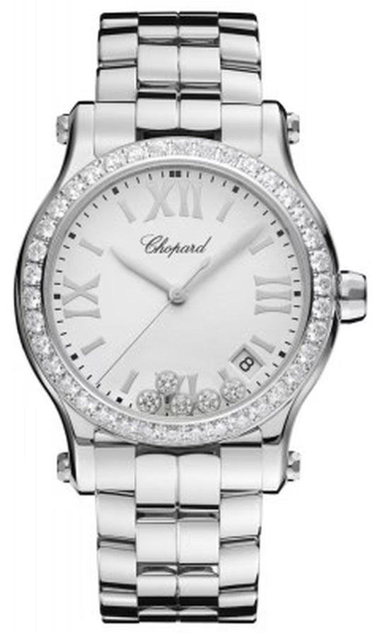 '- Happy Sport Automatic - round Medium 36Mm - Stainless Steel and Diamonds