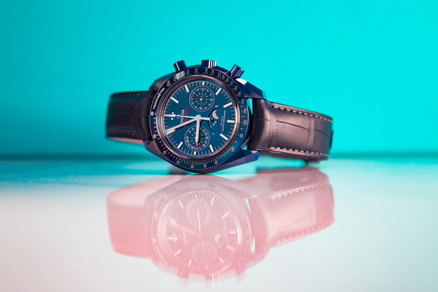 Omega Speedmaster  Moonphase  Blue Dial 44.25 mm  Blue ceramic Strap 304.93.44.52.03.001