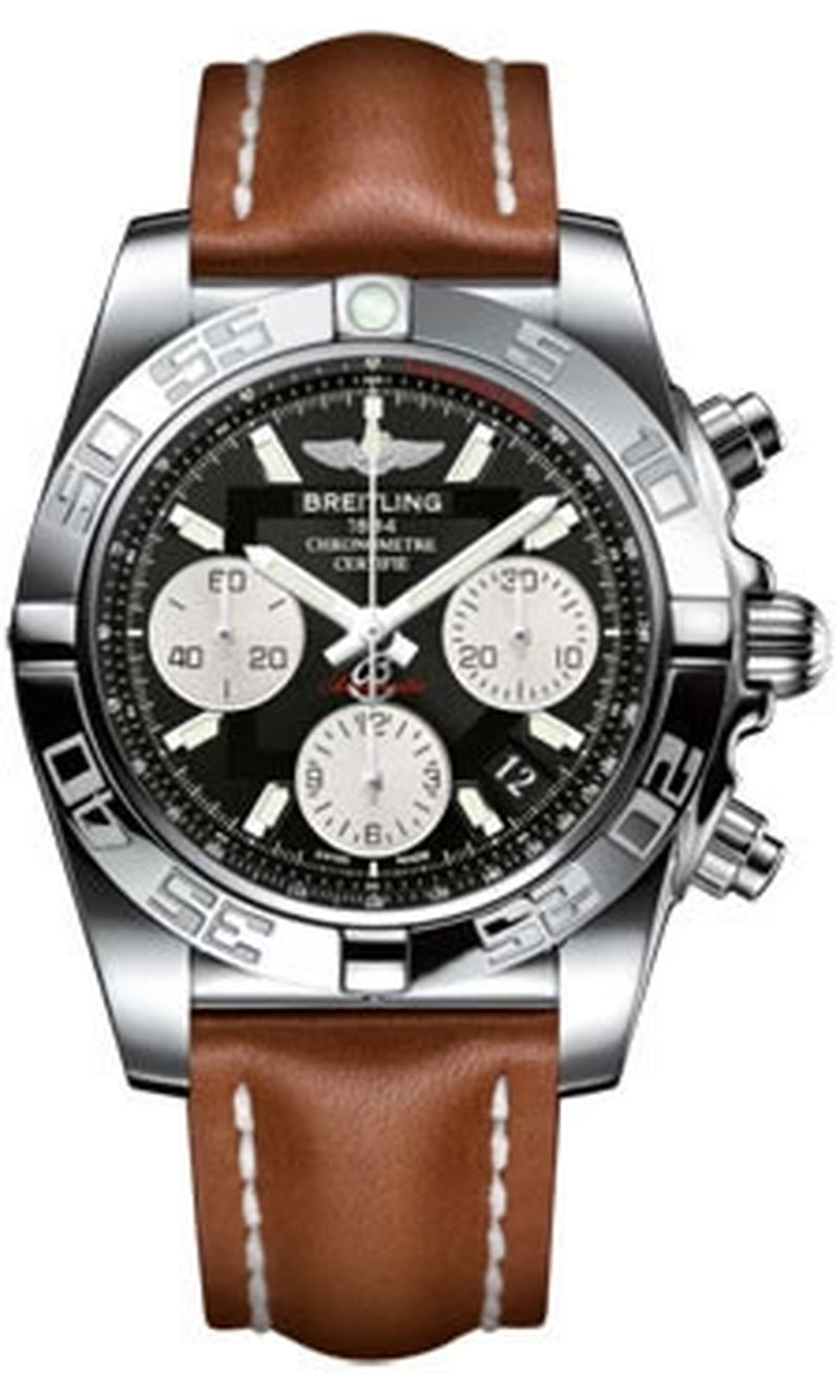 '- Chronomat 41 Steel Polished Bezel - Leather Strap