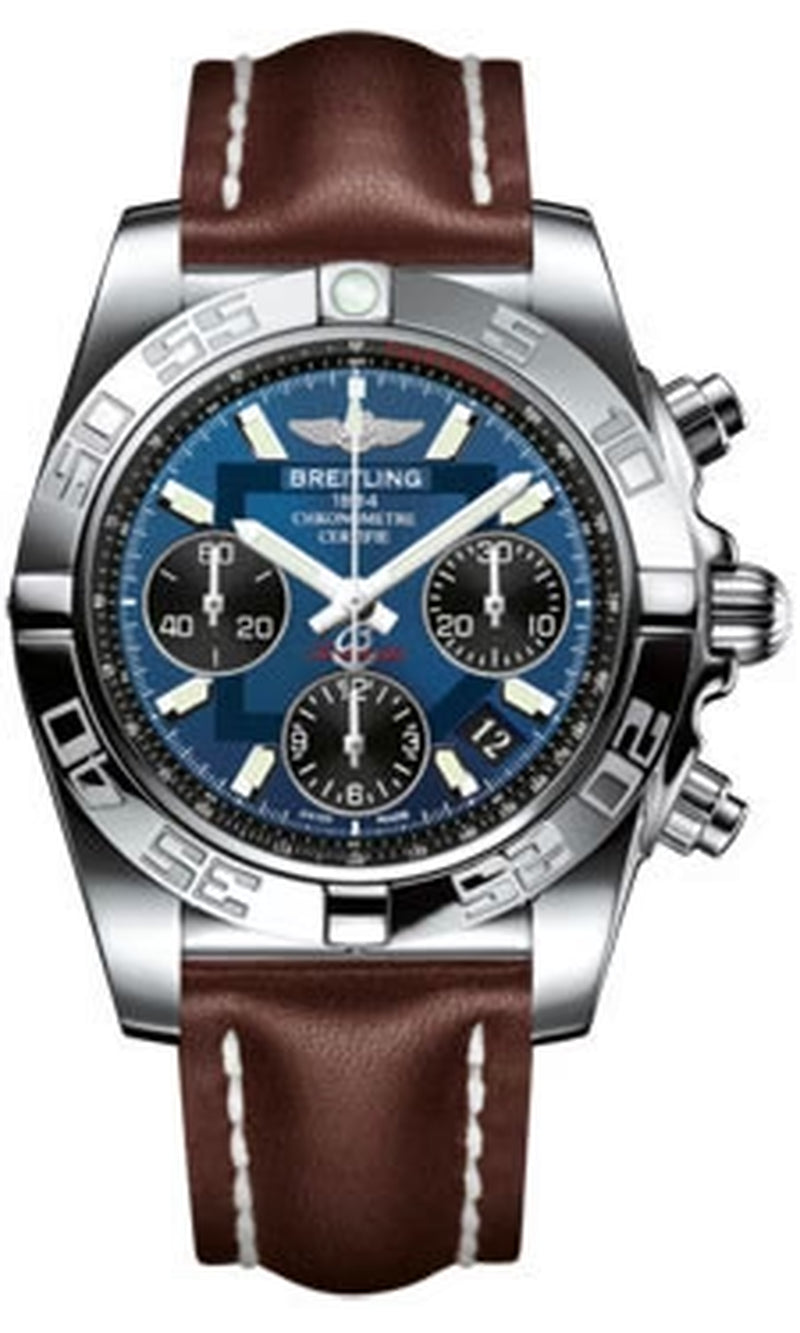 '- Chronomat 41 Steel Polished Bezel - Leather Strap