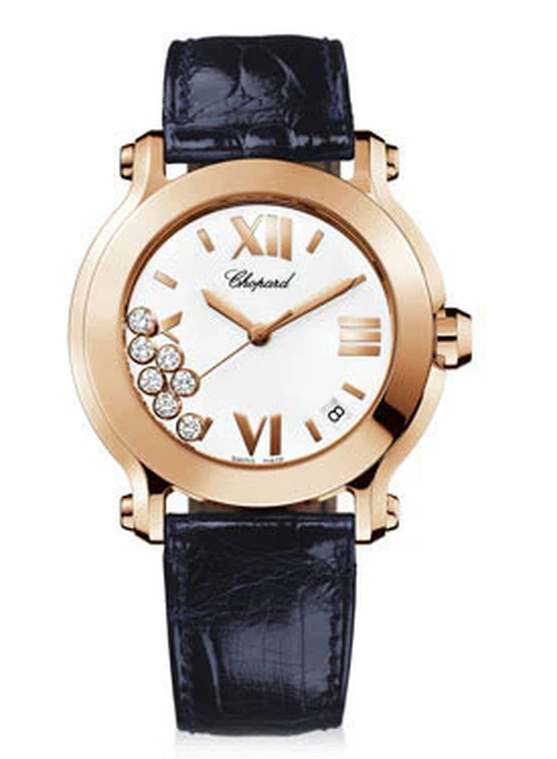 '- Happy Sport - round Medium - Rose Gold - Leather Strap