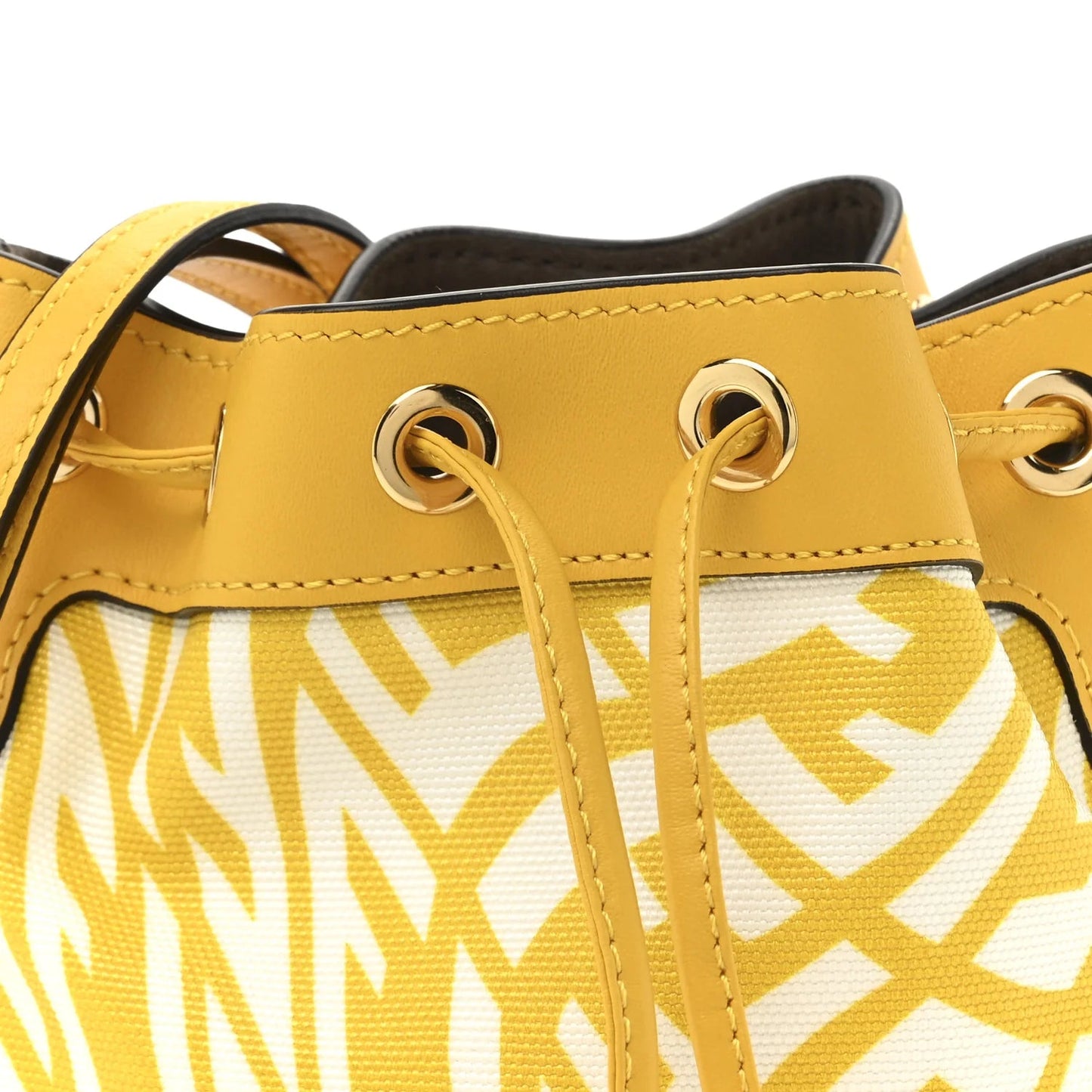 X SARAH COLEMAN Glazed Canvas Vitello King F Is  FF Vertigo Mini Mon Tresor Bucket Bag Mimosa White