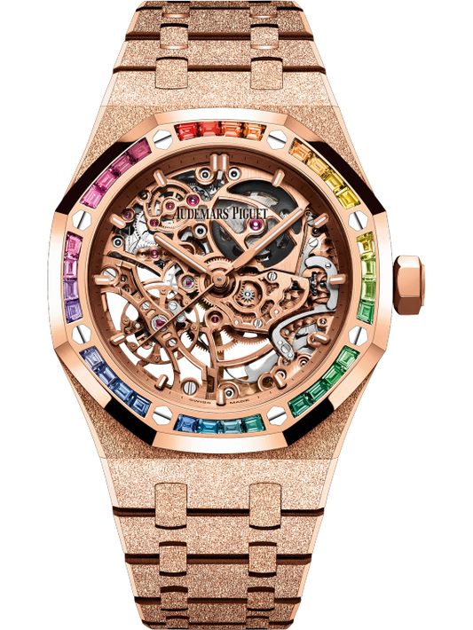 Audemars Piguet Royal Oak Frosted Gold Double Balance Wheel Openworked 37mm Rainbow Set Bezel 15468OR.YG.1259OR.01-B