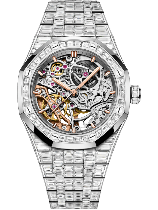 Audemars Piguet Royal Oak Frosted Gold Double Balance Wheel Openworked 37mm Baguette Diamonds 15469BC.ZZ.1260BC.01-A