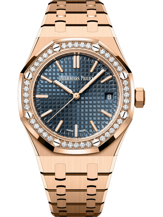 Audemars Piguet Royal Oak 37mm Rose Gold Diamond Bezel Blue Dial 15551OR.ZZ.1356OR.05