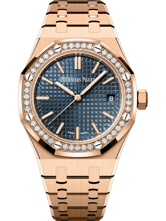Audemars Piguet Royal Oak 37mm Rose Gold Diamond Bezel Blue Dial 15551OR.ZZ.1356OR.05
