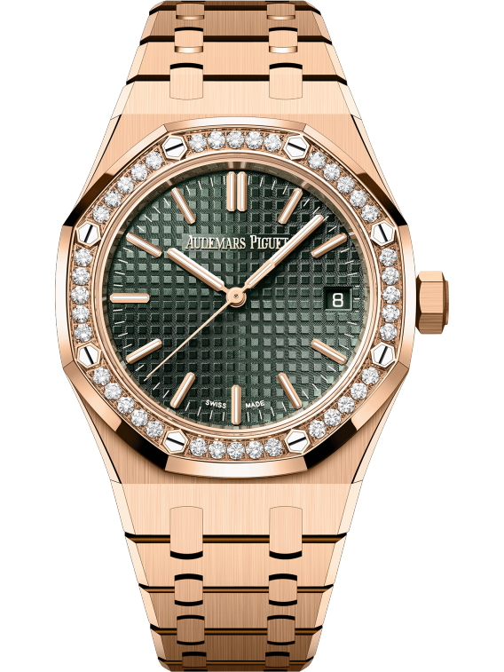 Audemars Piguet Royal Oak 37mm Rose Gold Khaki Green Dial Diamond Bezel 15551OR.ZZ.1356OR.06