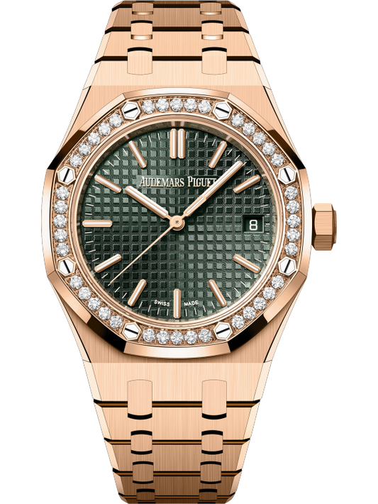Audemars Piguet Royal Oak 37mm Rose Gold Khaki Green Dial Diamond Bezel 15551OR.ZZ.1356OR.06