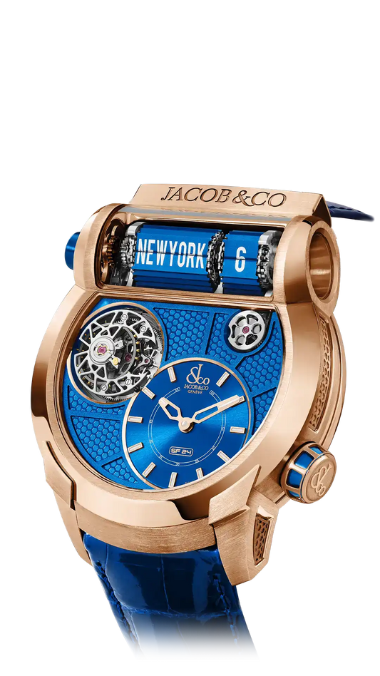 Epic SF24 Tourbillon |  Rose Gold Blue PVD Grid Dial Jacob & Co.