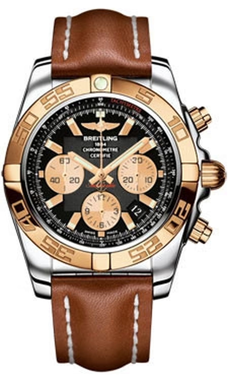 '- Chronomat 44 Steel and Rose Gold Polished Bezel - Leather Strap