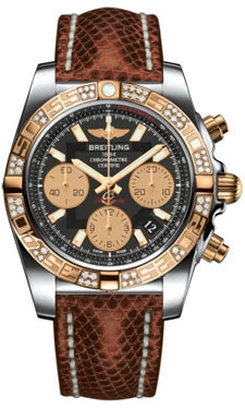 '- Chronomat 41 Steel and Gold Diamond Bezel - Lizard Strap