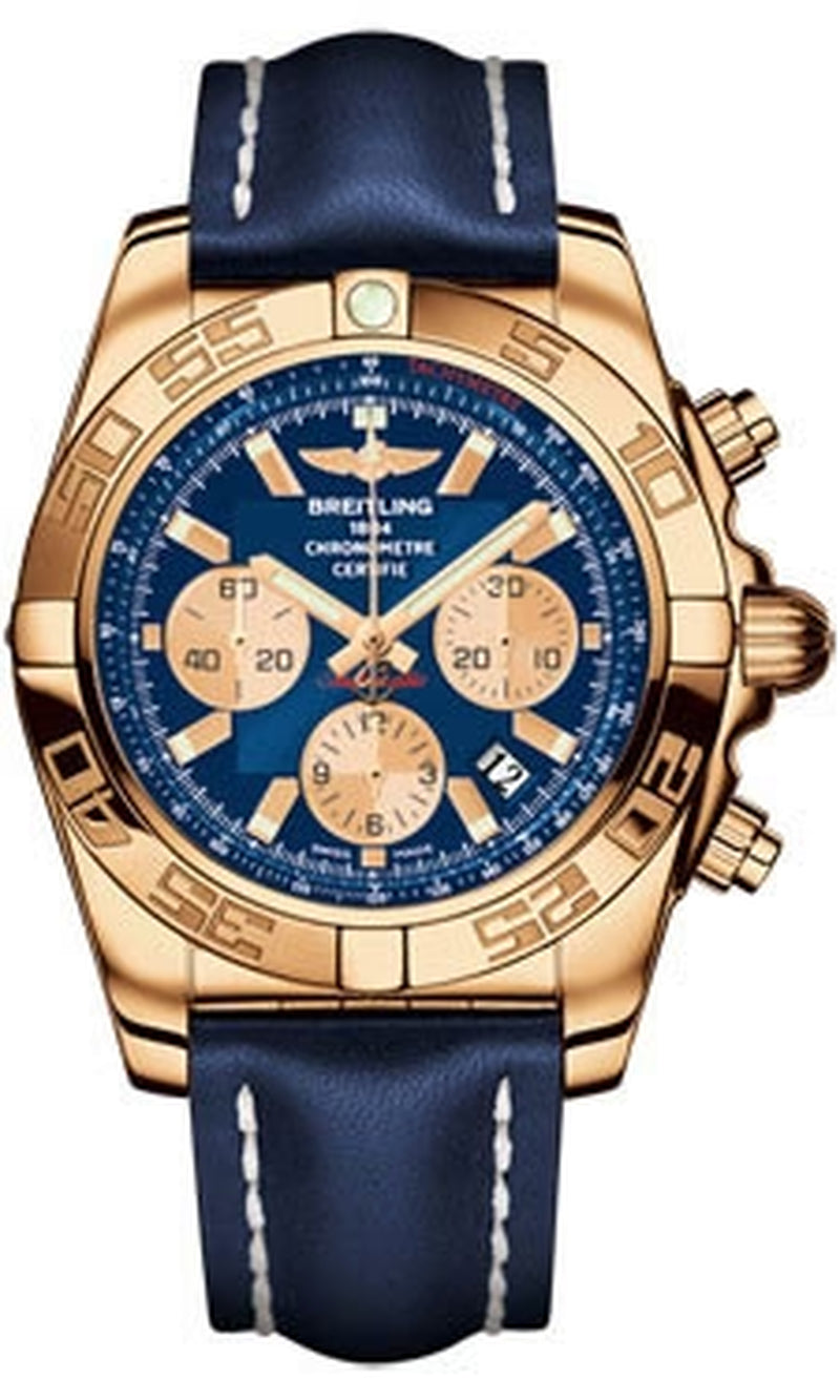 '- Chronomat 44 Rose Gold Polished Bezel - Leather Strap