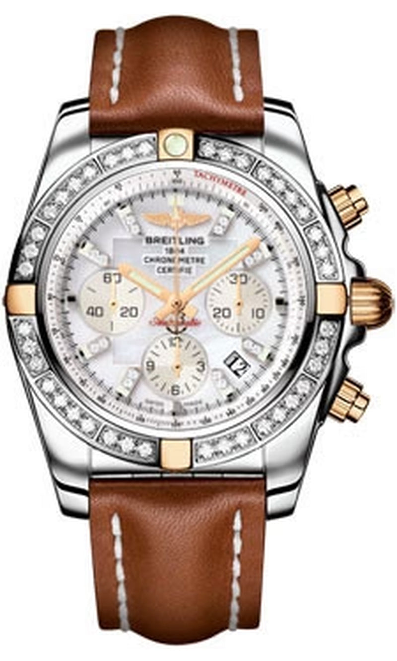 '- Chronomat 44 Two-Tone 40 Diamond Bezel - Leather Strap