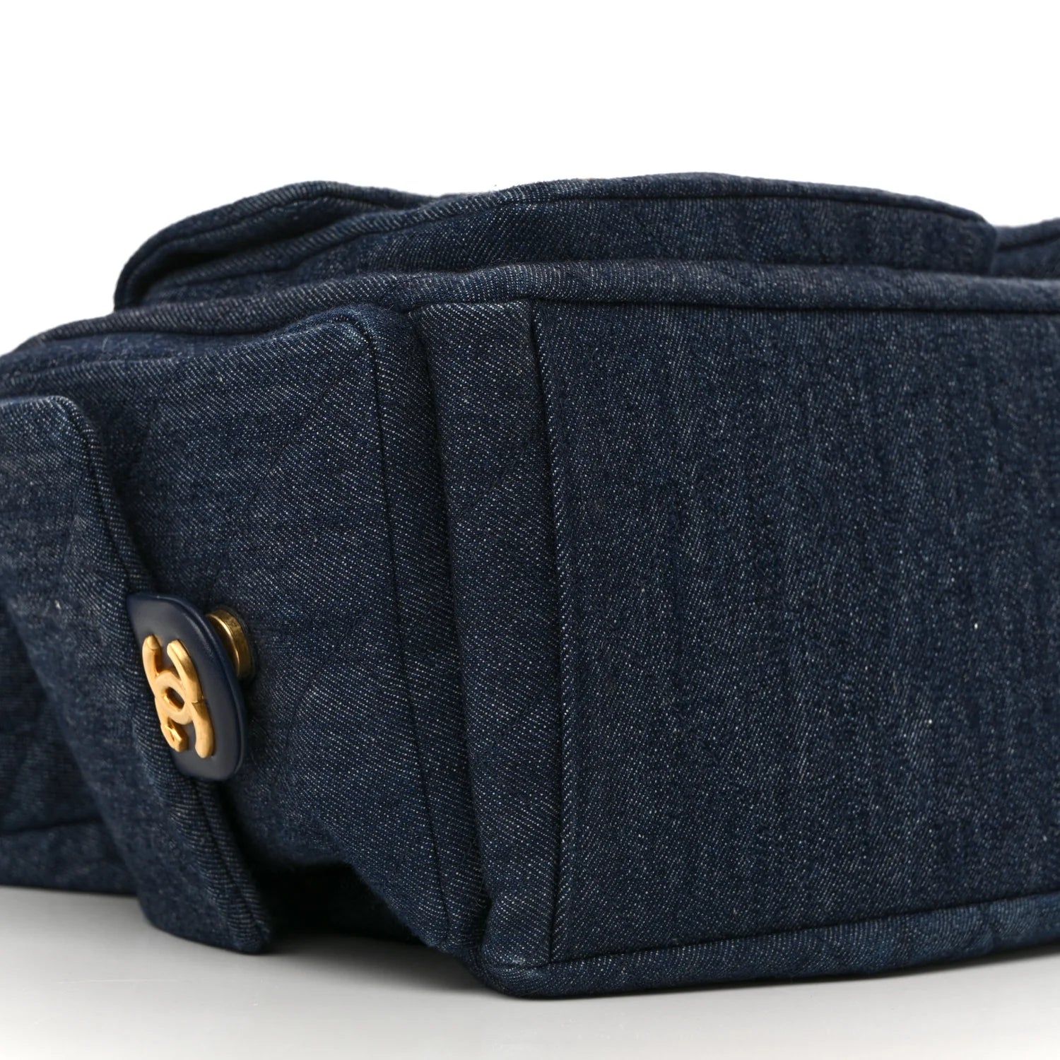 Washed Denim Quilted Maxi Trendy Pockets Hobo Dark Blue