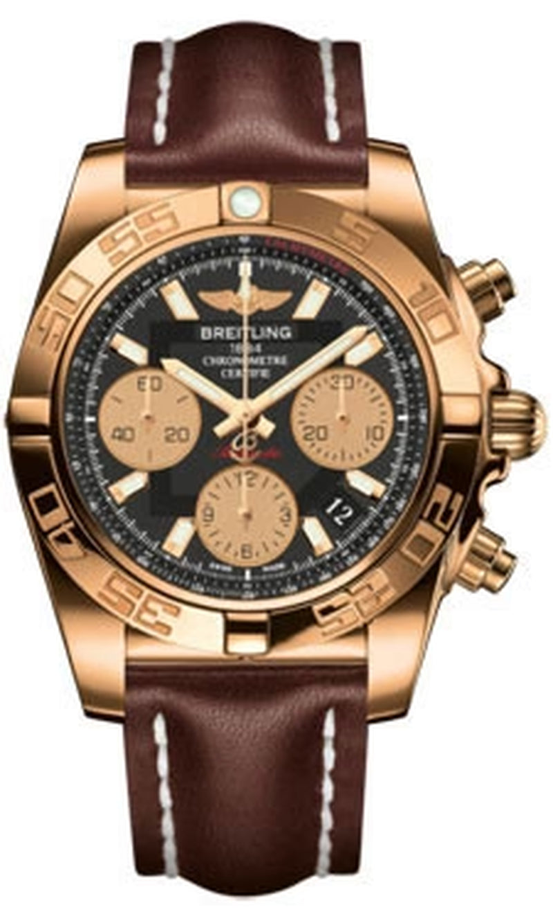 '- Chronomat 41 Rose Gold Polished Bezel - Leather Strap
