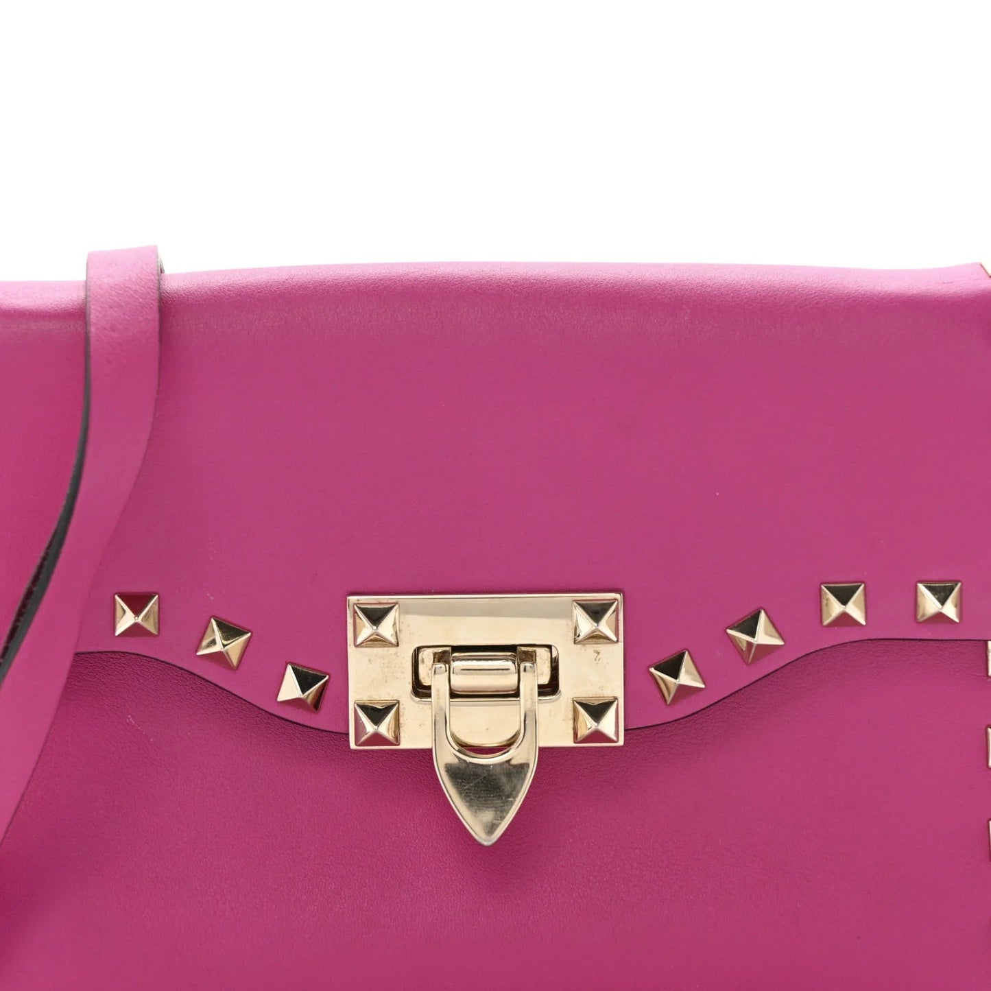 Vitello Small Rockstud Flip Lock Crossbody Bag Fuxia