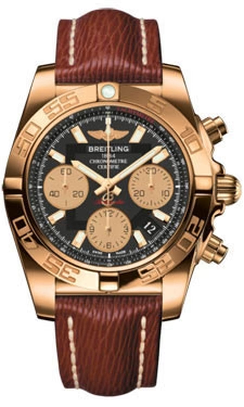 '- Chronomat 41 Rose Gold Polished Bezel - Sahara Leather Strap