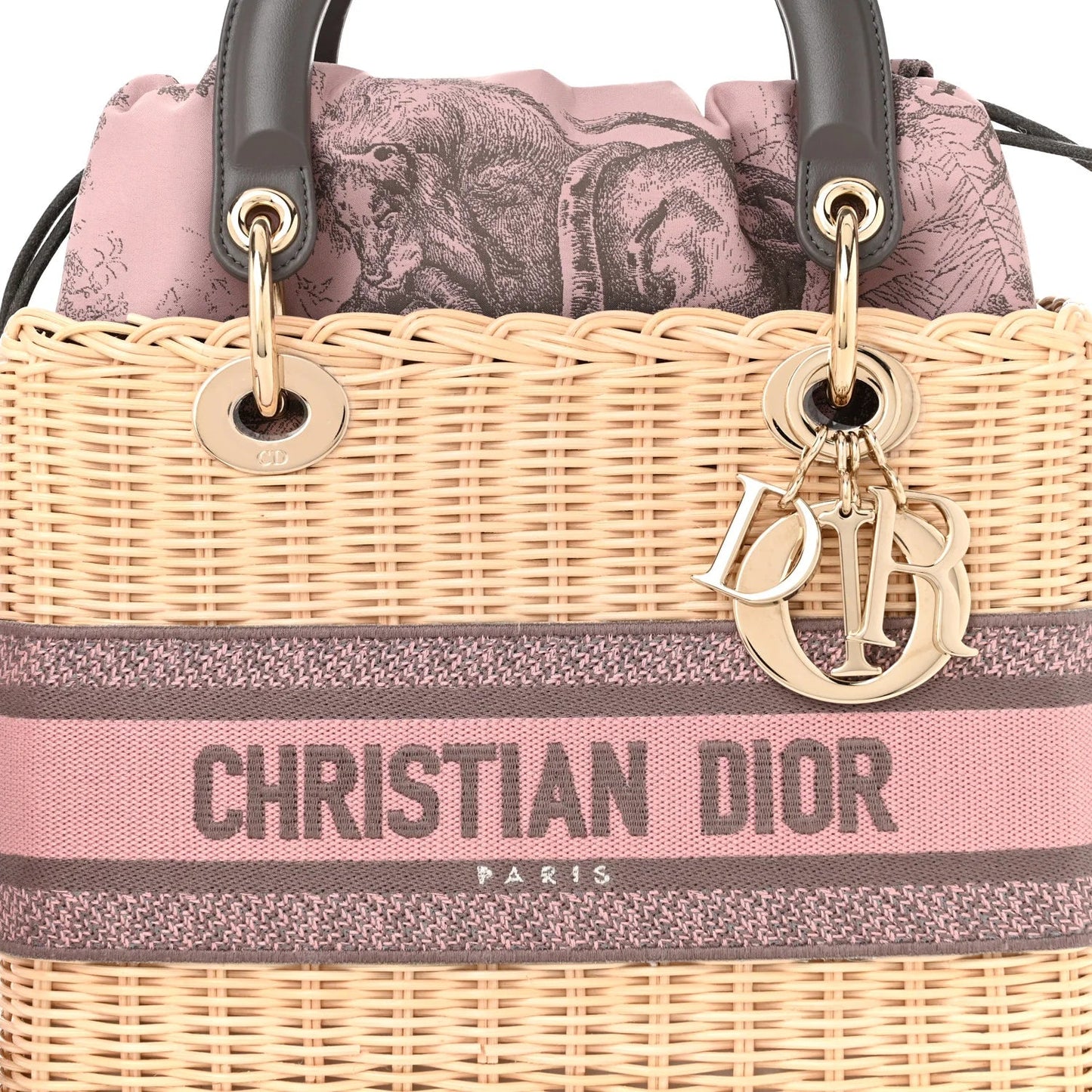 Wicker Oblique Medium Lady Dior Bag Pink Grey