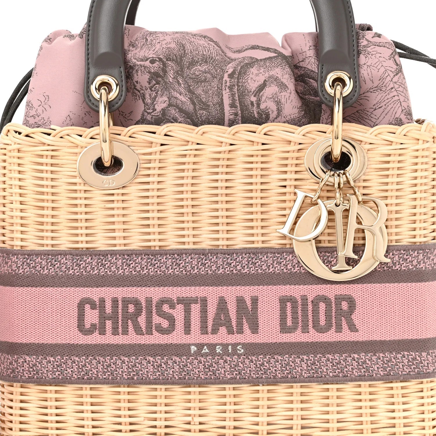 Wicker Oblique Medium Lady Dior Bag Pink Grey