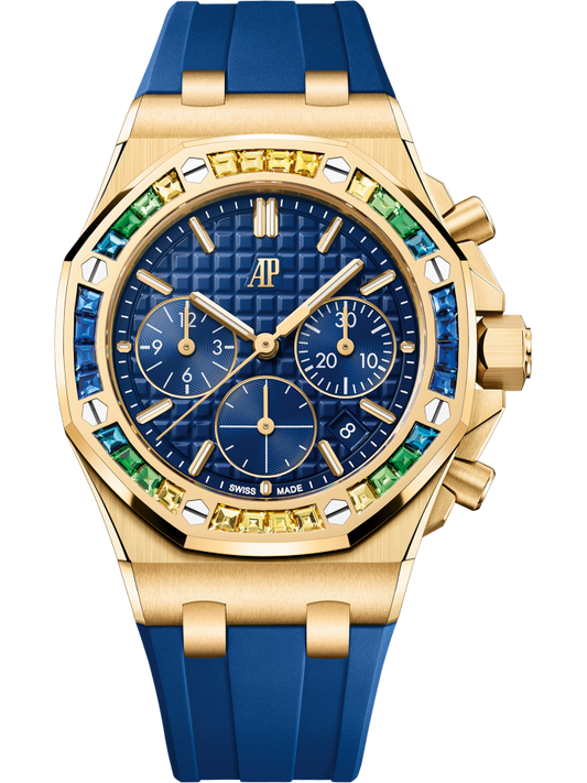 Audemars Piguet Royal Oak Offshore Chronograph Yellow Gold Sapphires Bezel Blue Dial 26236BA.YY.D346CA.01