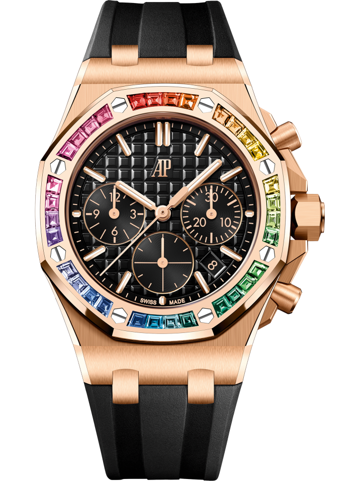 Audemars Piguet Royal Oak Offshore Chronograph Pink Rose Gold Rainbow Gems Bezel Black Dial 26236OR.YY.D002CA.01