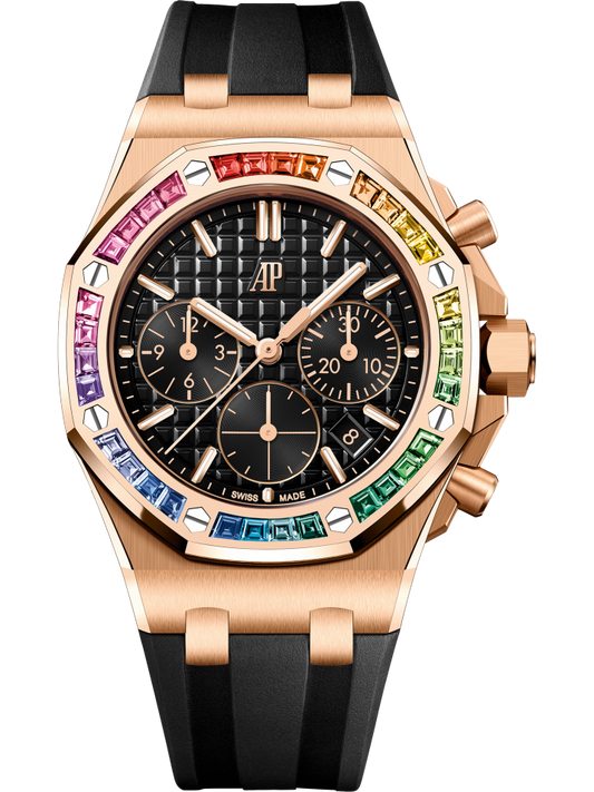 Audemars Piguet Royal Oak Offshore Chronograph Pink Rose Gold Rainbow Gems Bezel Black Dial 26236OR.YY.D002CA.01