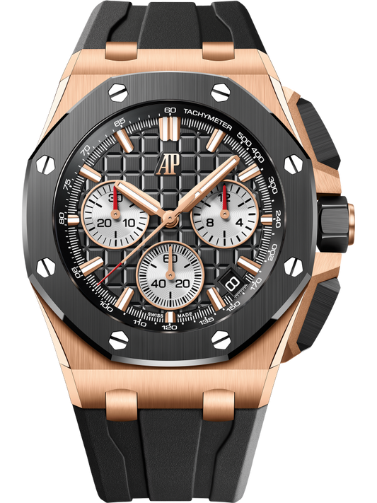 Audemars Piguet Royal Oak Offshore Selfwinding Chronograph 43mm Rose Gold Ceramic Black Dial Rubber Strap 26420RO.OO.A002CA.01