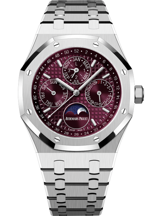 AUDEMARS PIGUET ROYAL OAK WHITE GOLD RED DIAL PERPETUAL CALENDAR | 26574BC.OO.1220BC.01