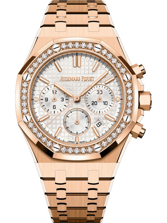 Audemars Piguet Royal Oak Chronograph 38mm Rose Gold Silver Dial Diamond Bezel 26715OR.ZZ.1356OR.01