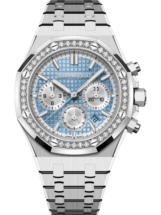 Audemars Piguet Royal Oak Chronograph 38mm Stainless Steel Light Blue Dial Diamond Bezel 26715ST.ZZ.1356ST.01