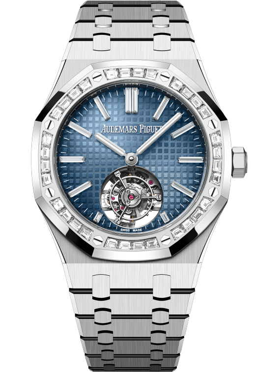 Audemars Piguet Royal Oak Flying Tourbillon 41mm White Gold Diamond Set Bezel Blue Diamond Baguette Dial 26730BC.ZZ.1320BC.02