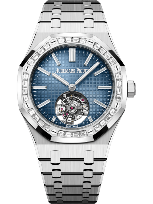 Audemars Piguet Royal Oak Flying Tourbillon 41mm White Gold Diamond Set Bezel Blue Diamond Baguette Dial 26730BC.ZZ.1320BC.02