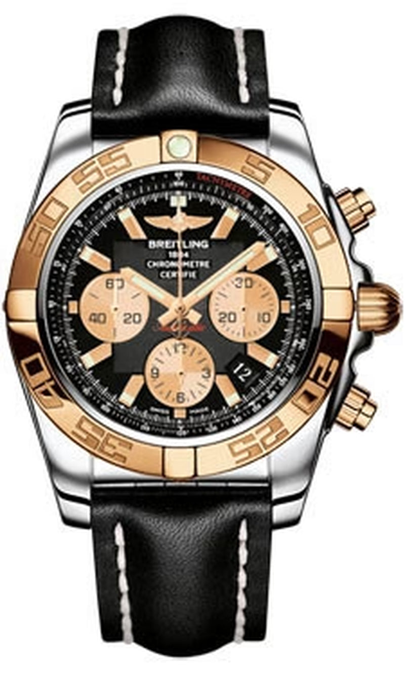 '- Chronomat 44 Steel and Rose Gold Polished Bezel - Leather Strap