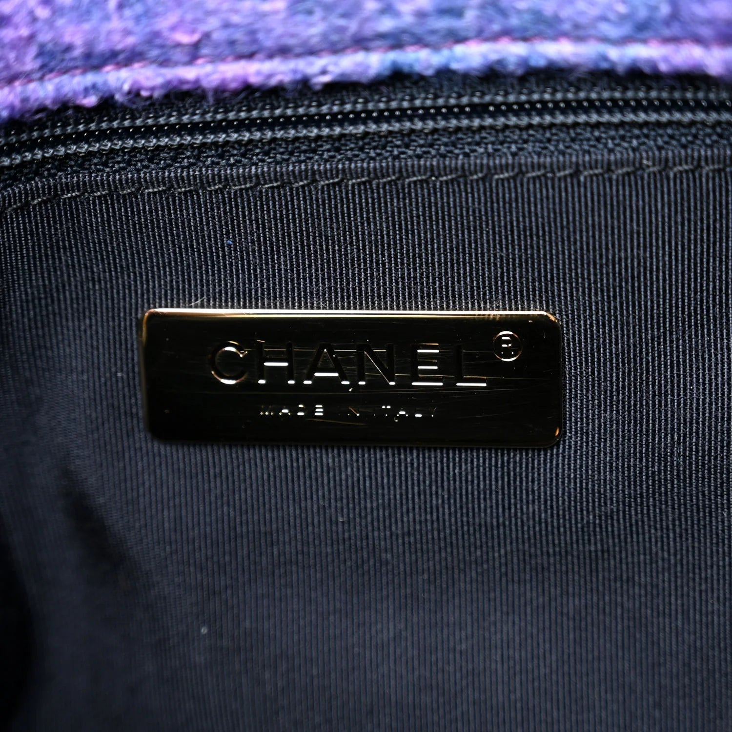 Wool Tweed Quilted Large  19 Flap Purple Black Blue