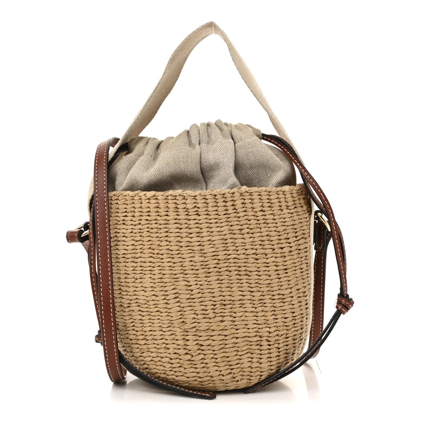 X MIFUKO Raffia Calfskin Small Woody Basket Shoulder Bag Black Beige