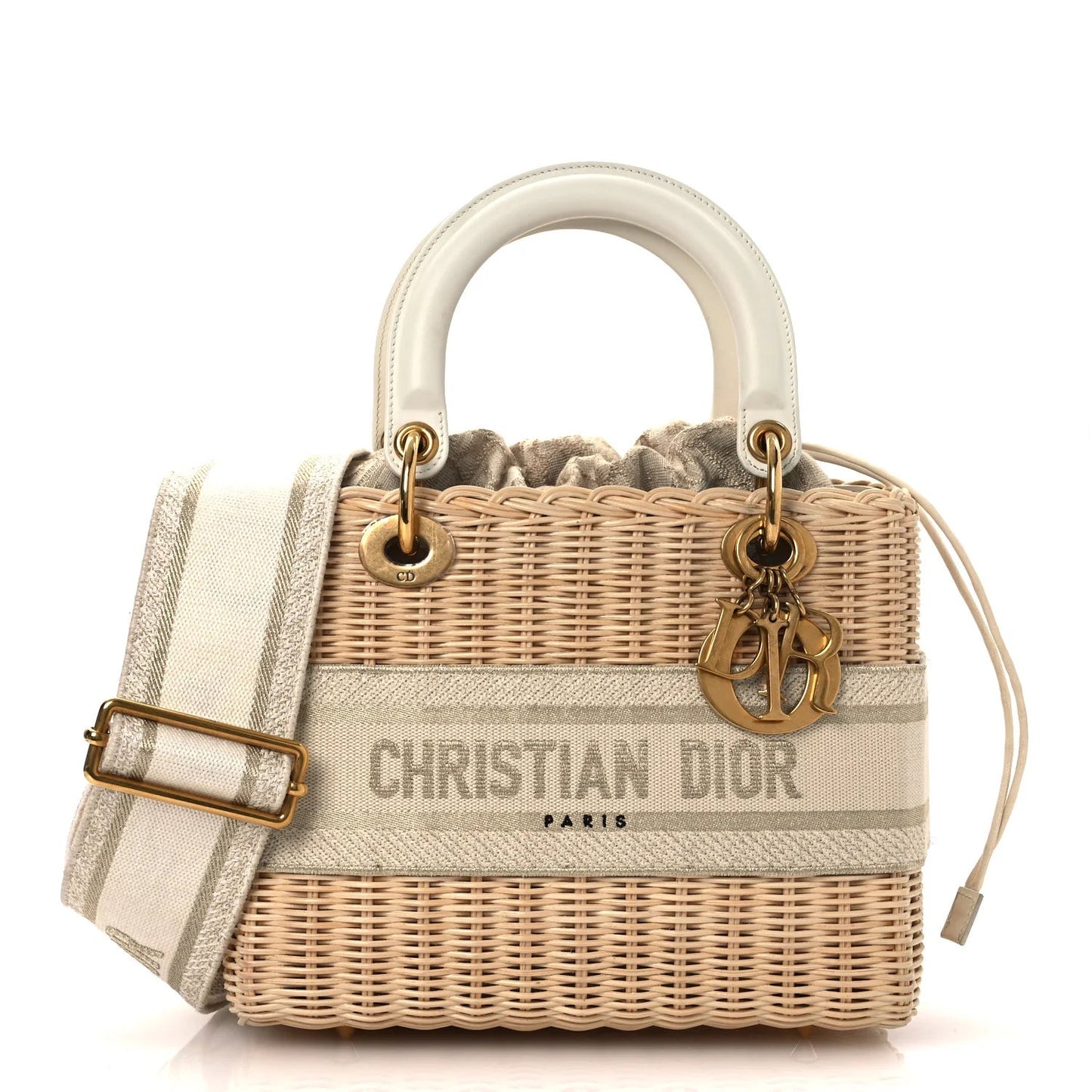 Wicker Oblique Medium Lady Dior Bag Beige