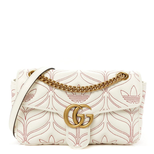 X adidas Calfskin Matelasse Small GG Marmont Shoulder Bag off White