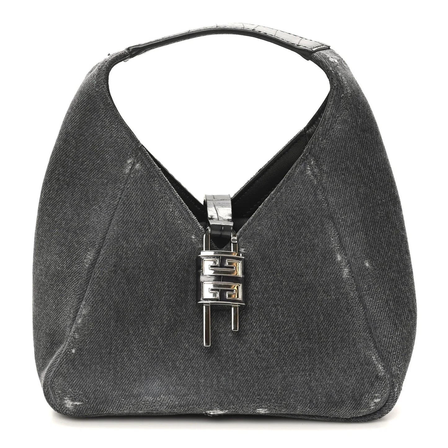 Washed Denim Calfskin Crocodile Embossed Mini G-Lock Hobo Black