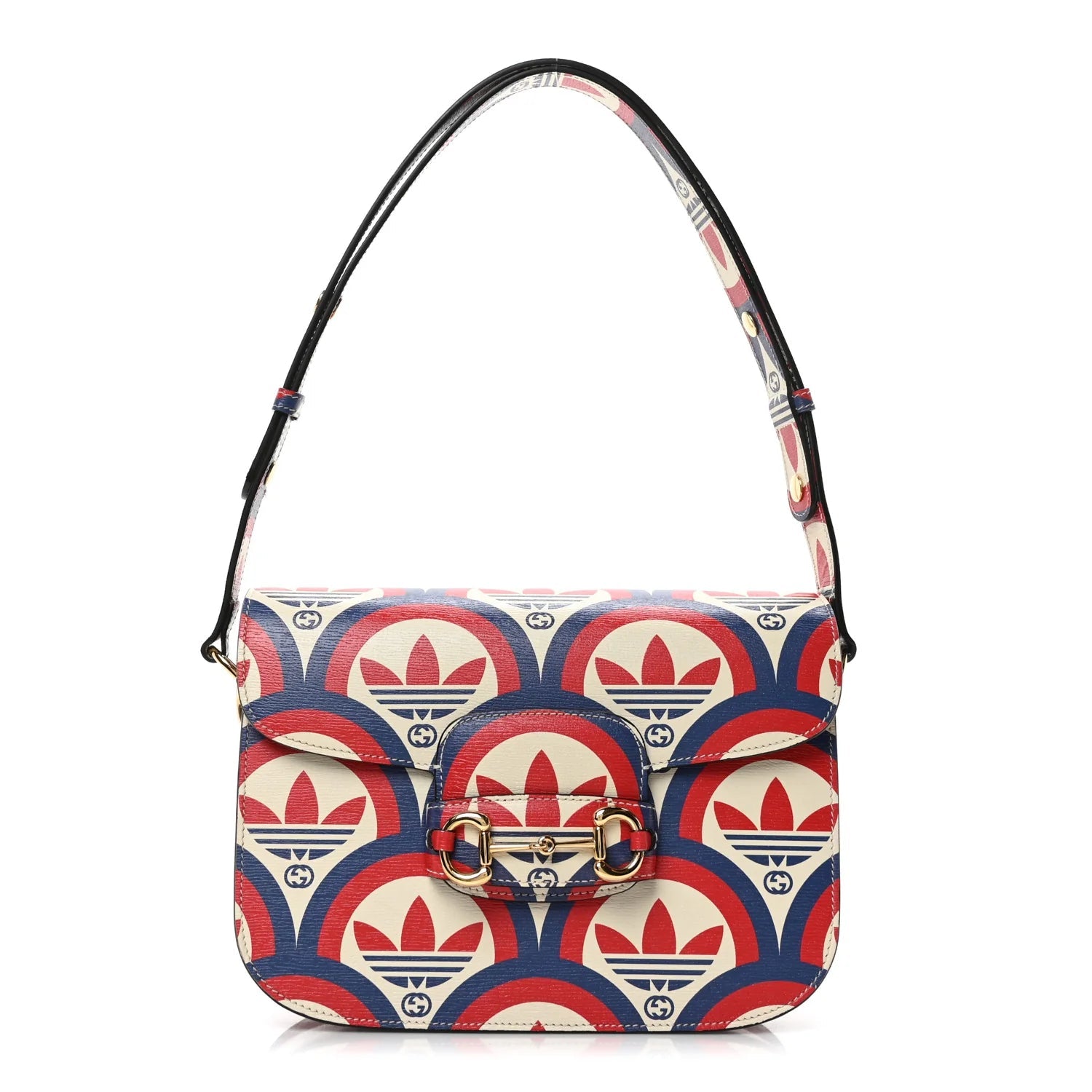X adidas Shangai Calfskin Web Trefoil Interlocking G Small Horsebit 1955 Shoulder Bag Red White Blue
