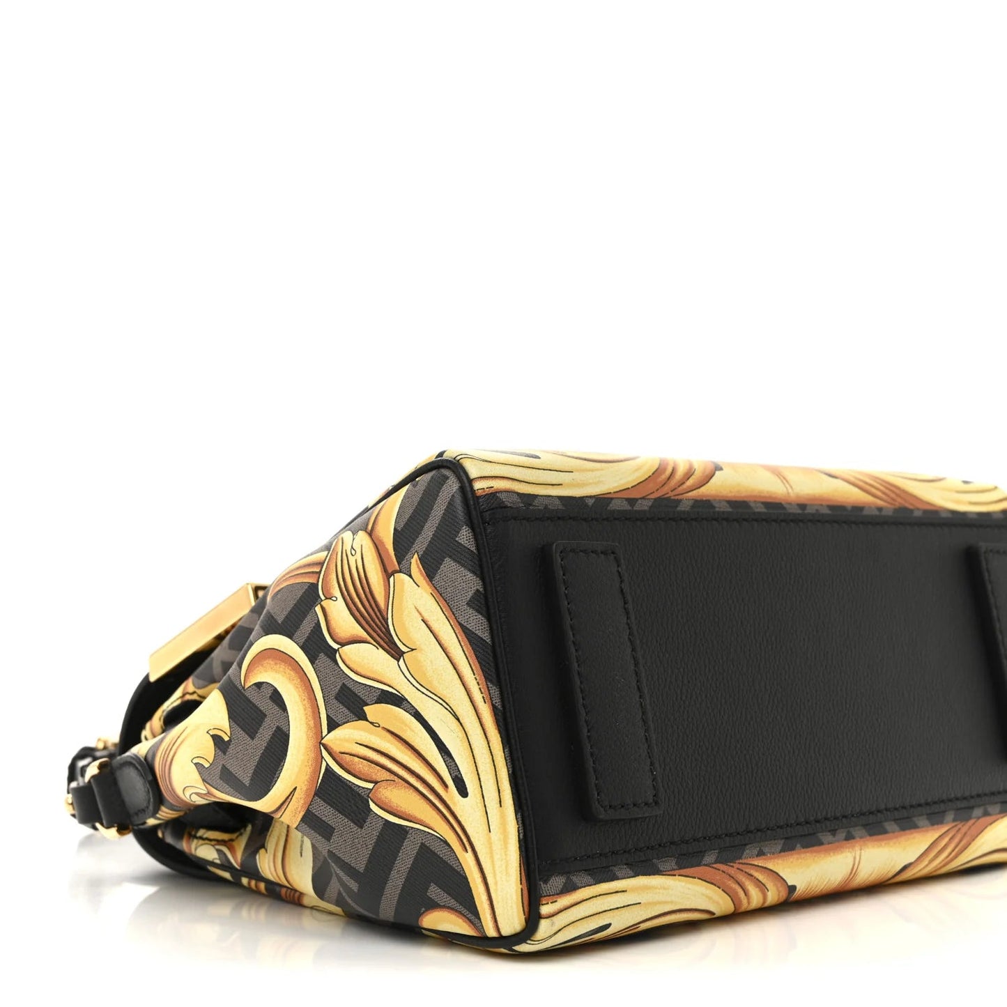 X FENDI Grained Calfskin Fendace La Medusa Medium Top Handle Bag Black Multicolor