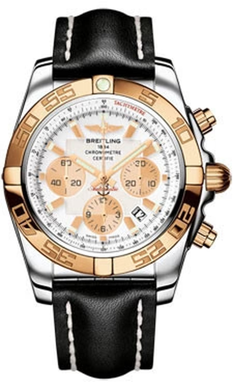 '- Chronomat 44 Steel and Rose Gold Polished Bezel - Leather Strap