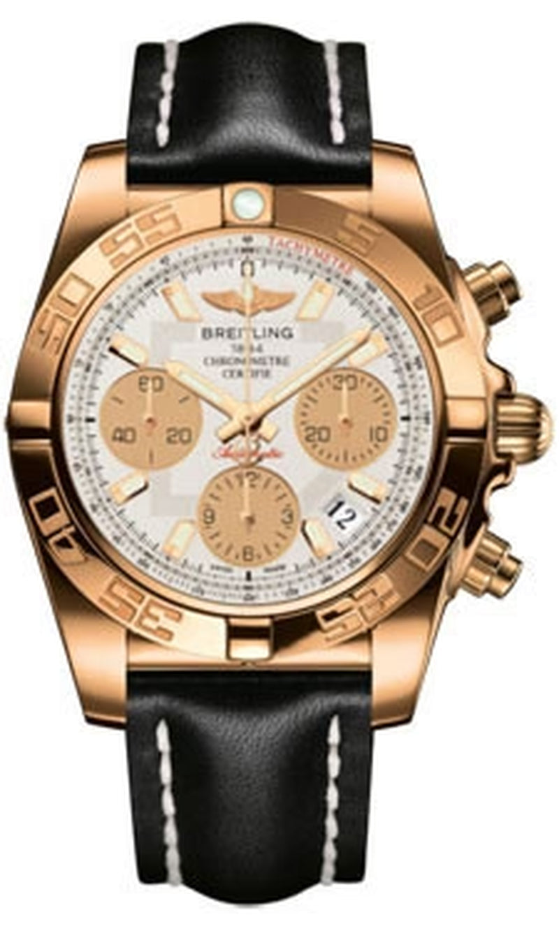 '- Chronomat 41 Rose Gold Polished Bezel - Leather Strap