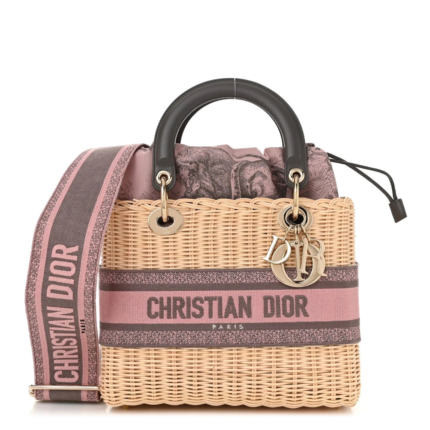 Wicker Oblique Medium Lady Dior Bag Pink Grey