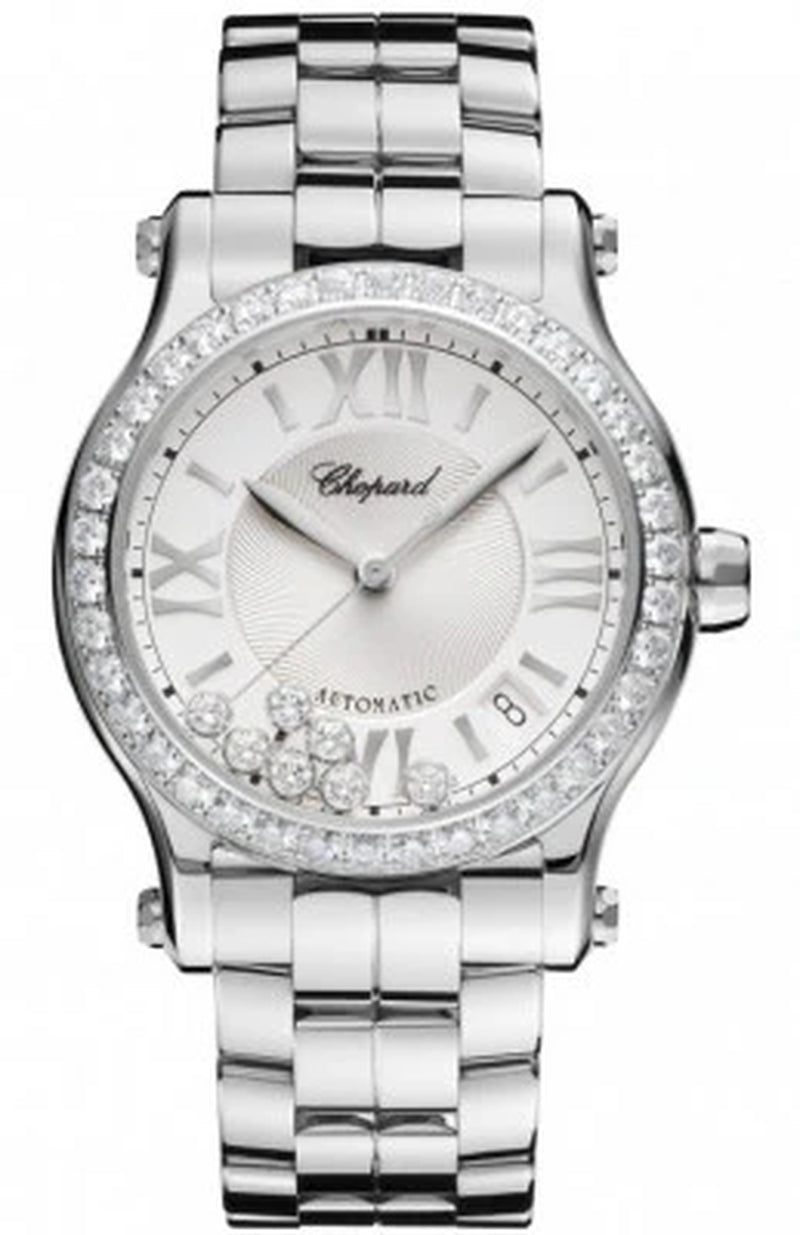 '- Happy Sport Automatic - round Medium 36Mm - Stainless Steel and Diamonds