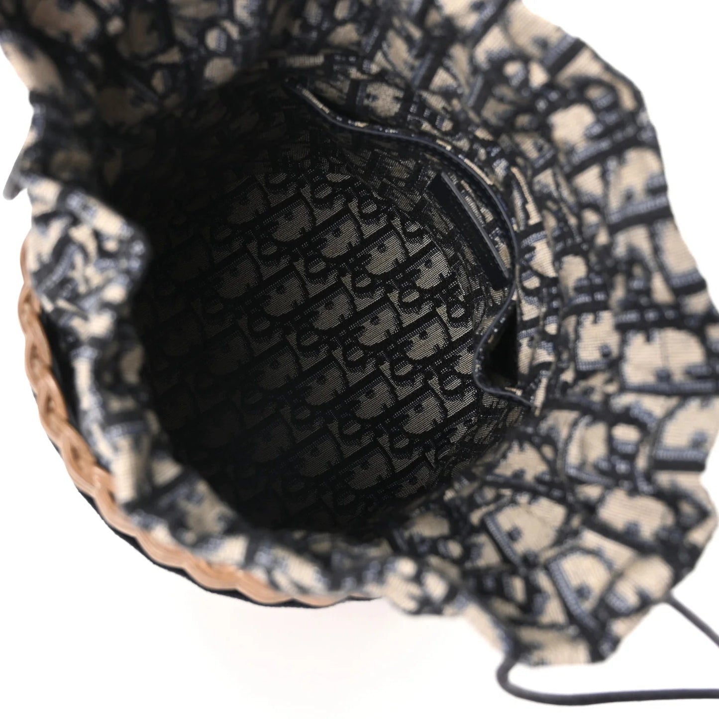 Wicker Oblique Drawstring Bucket Bag Blue